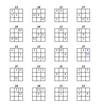 Complete the twenty squares