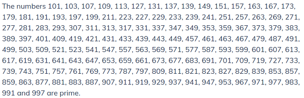 Prime Numbers from 100 to 199